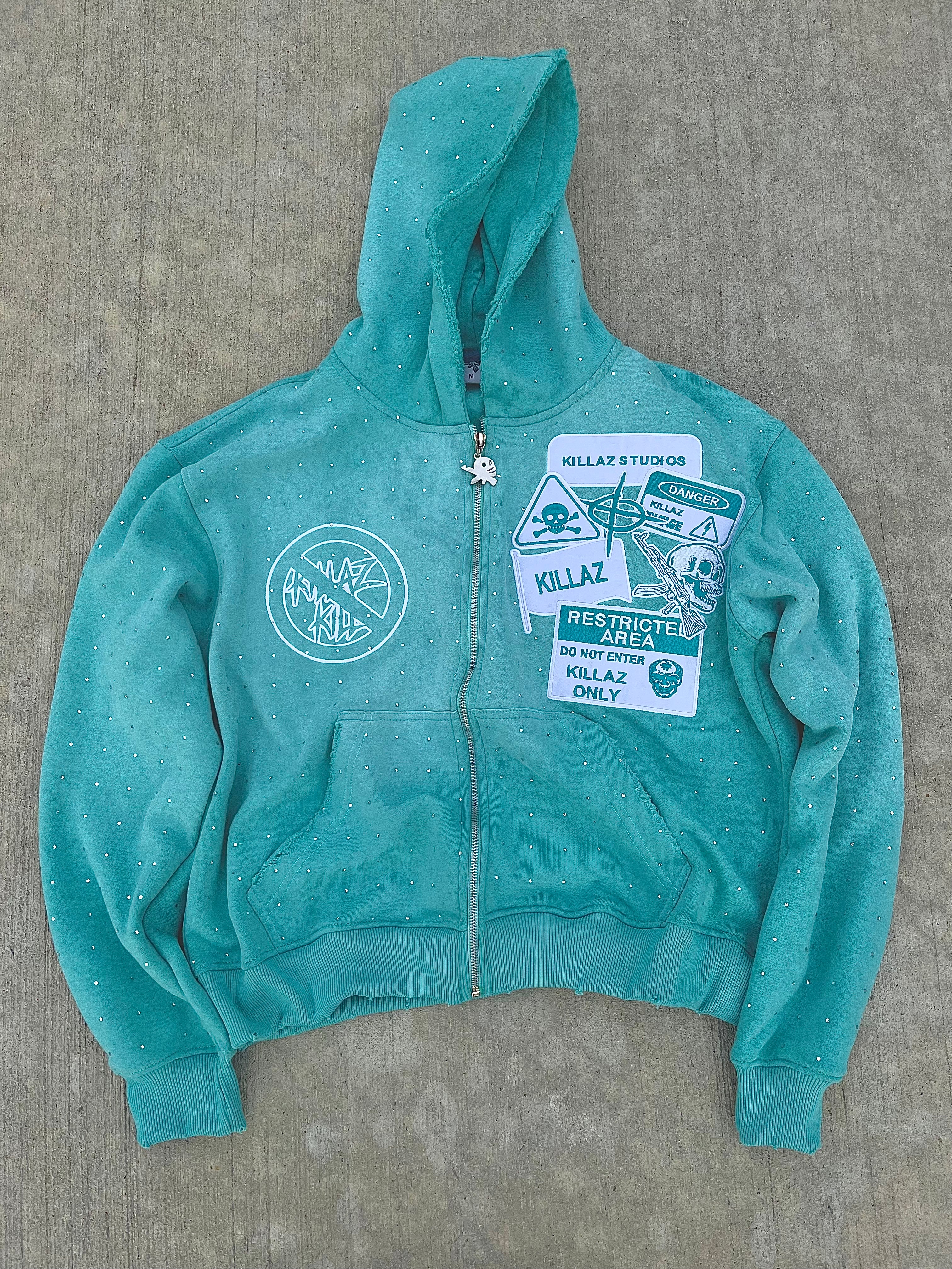 TURQUOISE RHINESTONE HOODIE