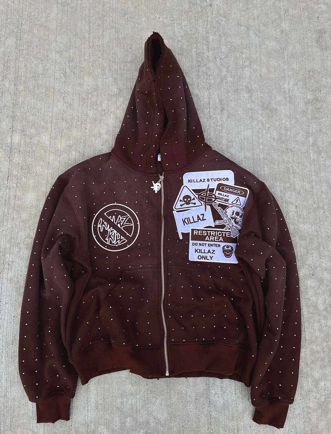 BROWN RHINESTONE HOODIE